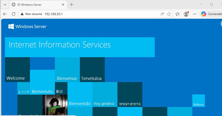 Test : le client interne accède au site IIS
