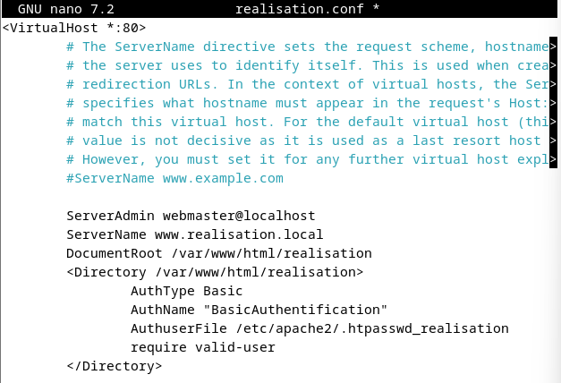 VirtualHost du site réalisation, avec son propre fichier de mots de passe