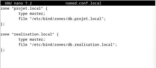 Déclaration des deux zones DNS dans Bind9