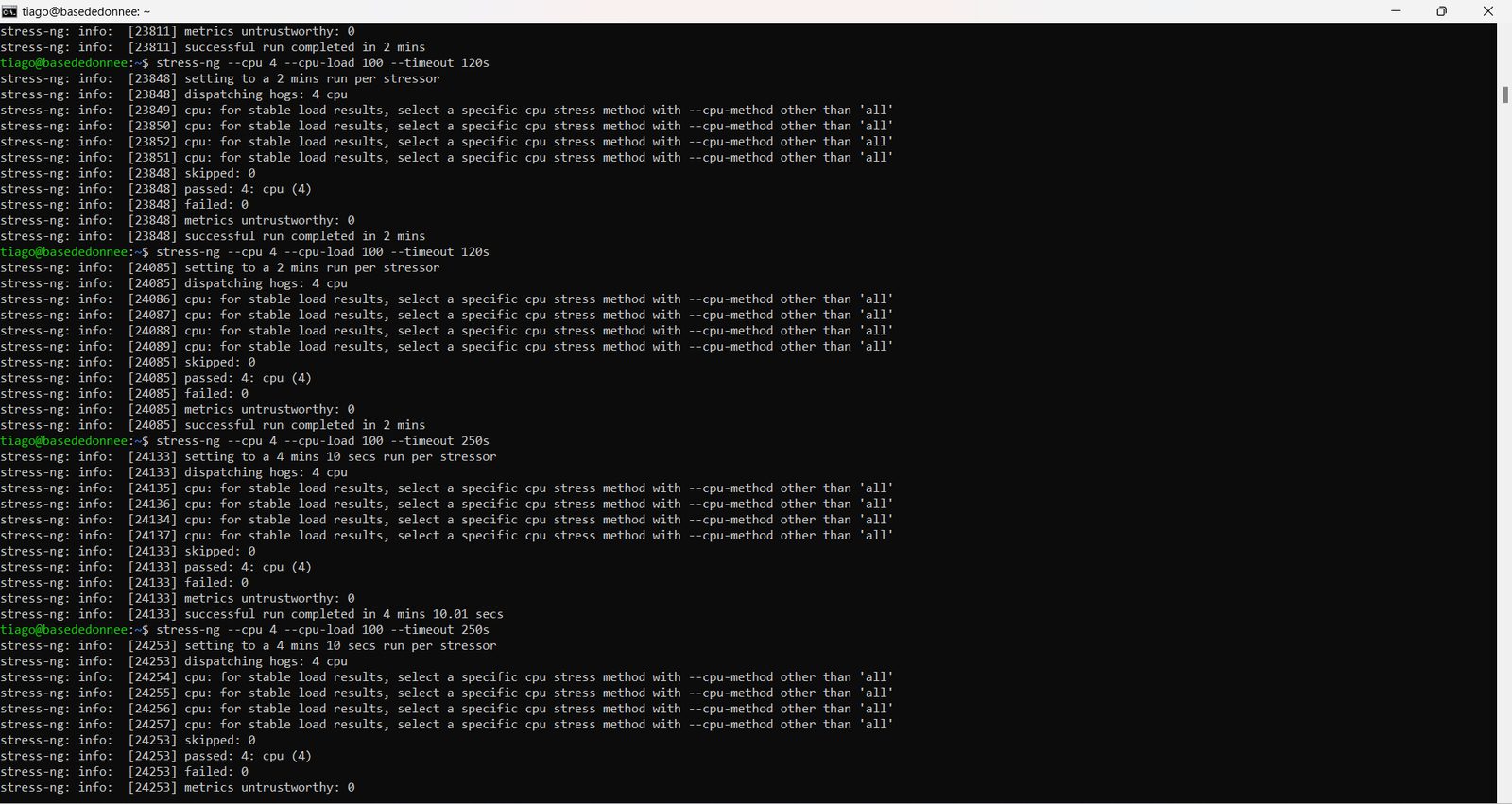 Stress tests avec stress-ng sur le serveur Database